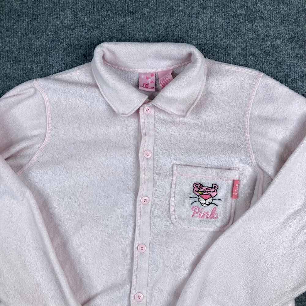 Pink Panther Fleece Shirt Womens Plus 1X Pink Button Front Cartoon Lounge‎ Cozy